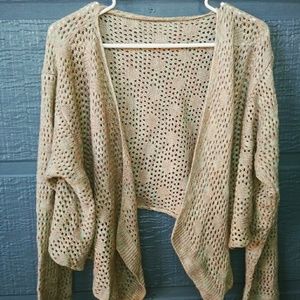 Tan Crochet Crop Sweater Wrap